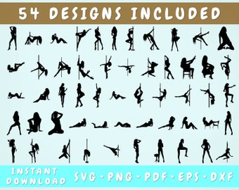 54 Pole Dancer SVG Bundle, Exotic Dancer SVG, Pole Dancer Silhouette, Pole Dancer Cut Files for Cricut, Stripper SVG, Pole Dance Clipart