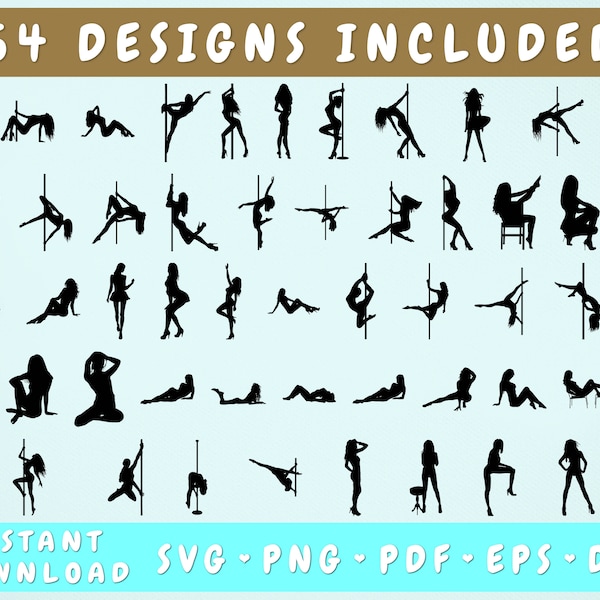 54 Pole Dancer SVG Bundle, Exotic Dancer SVG, Pole Dancer Silhouette, Pole Dancer Cut Files for Cricut, Stripper SVG, Pole Dance Clipart
