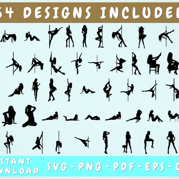 54 Pole Dancer SVG Bundle, Exotic Dancer SVG, Pole Dancer Silhouette, Pole Dancer Cut Files for Cricut, Stripper SVG, Pole Dance Clipart