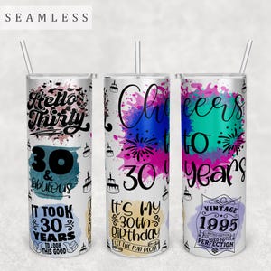 30th Birthday Tumbler Wrap, 20oz Skinny Tumbler PNG File, Seamless Tumbler Sublimation Design, 30th Anniversary Tumbler PNG, Vintage 1995