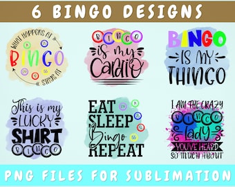 Bingo Sublimation Designs Bundle, 6 Bingo Quotes PNG Files, This Is My Lucky Bingo Shirt PNG, Bingo Is My Thingo PNG, Bingo Is My Cardio Png