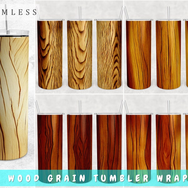 Wood Grain Tumbler Wraps Bundle, 5 Designs, 20oz Skinny Tumbler PNG Files, Seamless Wood Texture Tumbler Sublimation Designs, Woodgrain PNG