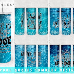 Pool Tumbler Wraps Bundle, 5 Designs, 20oz Skinny Tumbler PNG Files, Seamless Pool Quotes Tumbler Sublimation Designs, Swimming Pool PNG