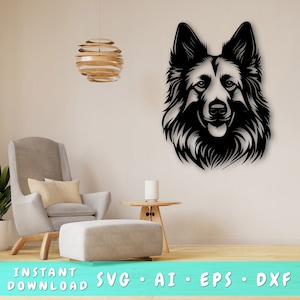 Belgisch Tervuren laser gesneden SVG-bestand, Belgisch Tervuren Wall Art SVG, DXF, Eps, Belgisch Tervuren hoofd vector gesneden bestand