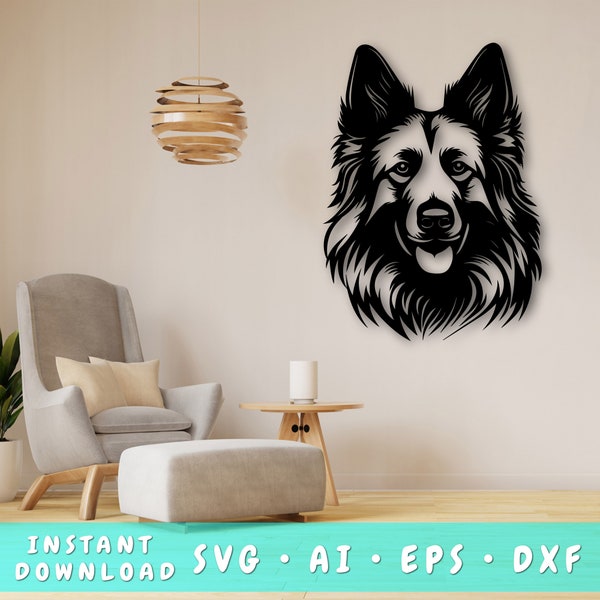 Belgian Tervuren Laser SVG Cut File, Belgian Tervuren Wall Art SVG, DXF, Eps, Belgian Tervuren Head Vector Cut File