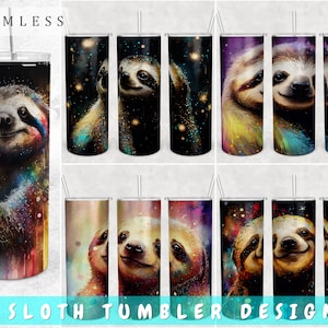Lot d'enveloppes de gobelet mignon paresseux, 5 modèles, fichiers PNG gobelet maigre 20 oz, sublimation de gobelet paresseux sans couture, paresseux PNG