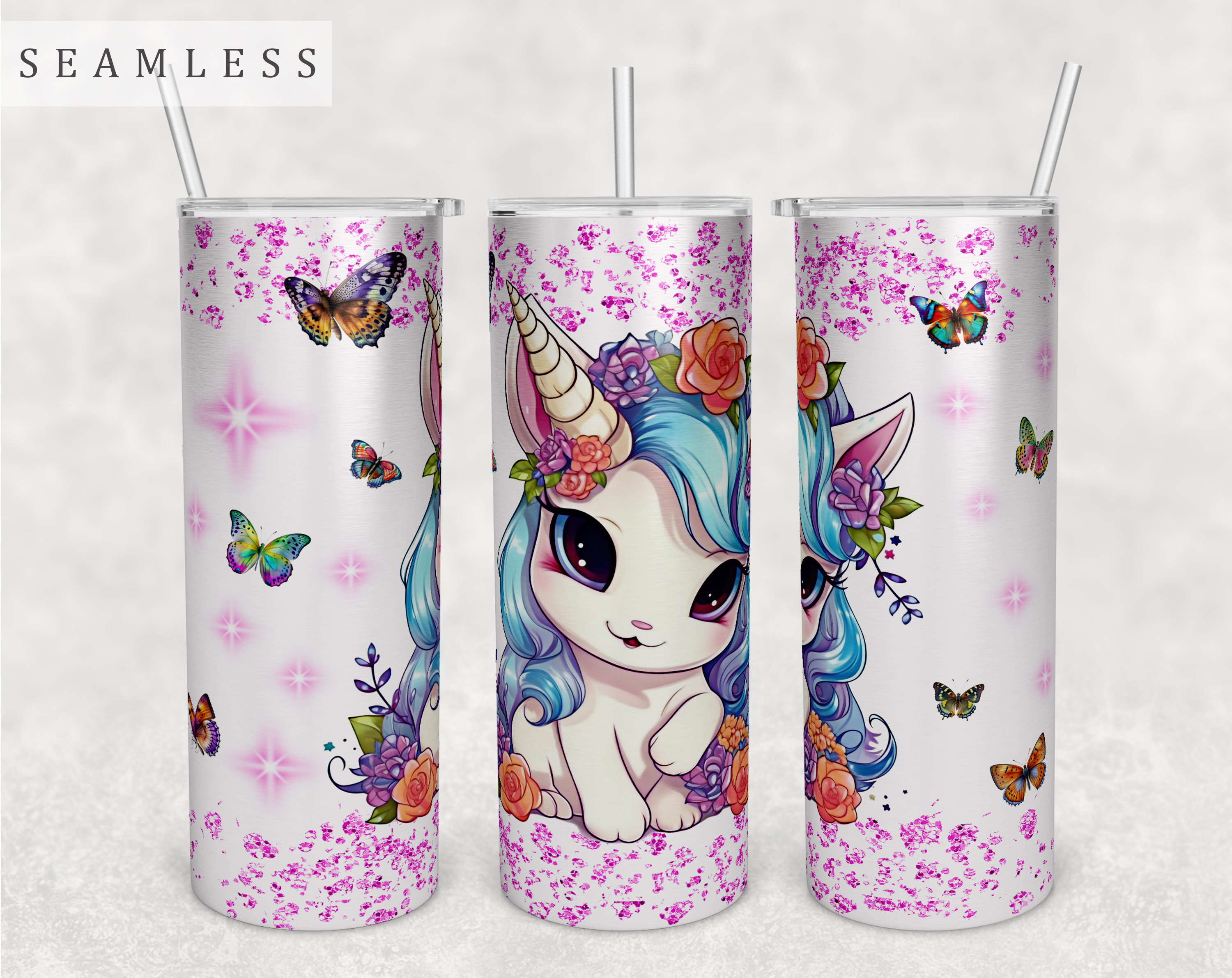 Baby Unicorn Tumbler Wrap, 20oz Skinny Tumbler PNG, Seamless Tumbler Sublimation Design, Cute Unicorn Tumbler PNG, Unicorn Tumbler PNG