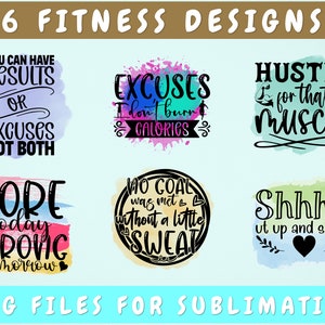 Fitness Sublimation Designs Bundle, 6 Fitness Quotes PNG Files, Hustle For That Muscle PNG, Sore Today Strong Tomorrow PNG