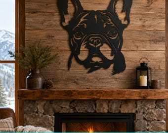 French Bulldog Laser SVG | Frenchie Dog DXF | Bulldog Metal Wall Art | Dog Face CNC File | Plasma Cutting Svg | Pet Decor Cut File