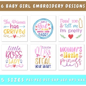 Baby Girl Embroidery Designs Bundle - 6 Designs, Little Miss Steal Your Heart, Mommy's Little Princess, Little Boss Lady Embroidery