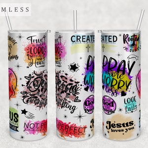 Christian Quotes Tumbler Wrap, 20oz Skinny Tumbler PNG File, Seamless Tumbler Sublimation Design, Religious Sayings Tumbler PNG