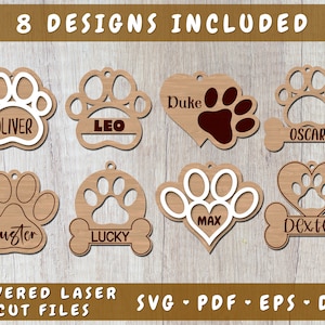 Patte de chien personnalisable laser coupe fichiers, impression chien SVG, patte de chien DXF, chien patte ornement Svg, fichiers Glowforge de patte de chien