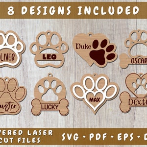 Patte de chien personnalisable laser coupe fichiers, impression chien SVG, patte de chien DXF, chien patte ornement Svg, fichiers Glowforge de patte de chien