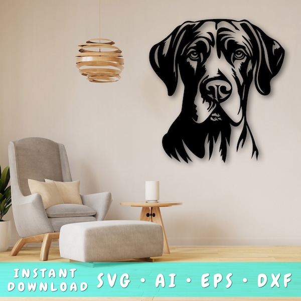 Great Dane Laser SVG Cut File, Great Dane Wall Art SVG, DXF, Eps, Great Dane Vector Cut File, Great Dane Face Laser Ready Svg