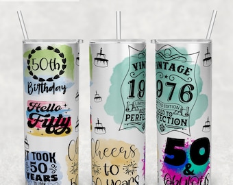 50th Birthday Tumbler Wrap, 20oz Skinny Tumbler PNG File, Seamless Tumbler Sublimation Design, Vintage 1976 Tumbler PNG, 50 and Fabulous PNG