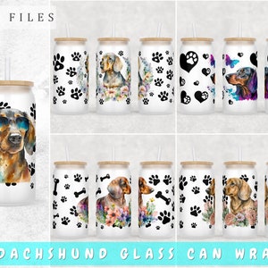 Dachshund Libbey Glass Can Wraps Bundle, 5 Designs, 16oz Glass Can PNG, Dachshund Glass Can Sublimation Design, Wiener Dog Glass Can PNG