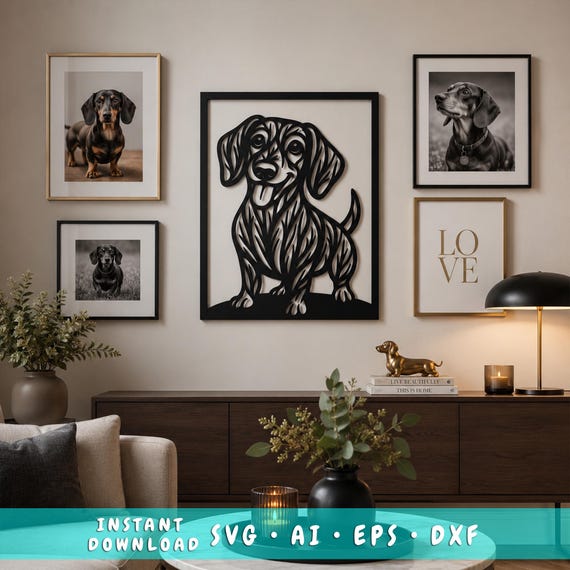 Dachshund Laser Cut SVG, Dog Wall Art SVG DXF, Wiener Dog Design Silhouette, Dachshund Laser File, Laser Ready Svg
