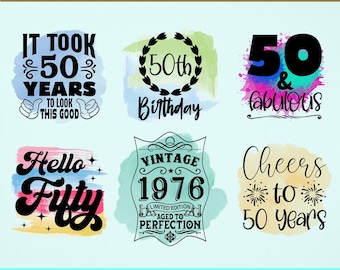 50. Geburtstag Sublimations-Designs Bundle, 6 PNG-Dateien zum 50. Geburtstag, 50 und fabelhafte PNG, Hello Fifty Png, Prost auf 50 Jahre PNG