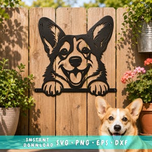 Spähende Corgis Laser SVG | Corgis Metall Wand Kunst DXF | Corgis Plasmen schneiden Datei | CNC Laser geschnittenes Design | Bauernhaus Zaun Hund Schild | Sofort Download