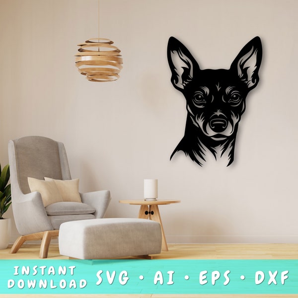 Miniature Pinscher Laser SVG Cut File, Miniature Pinscher Wall Art SVG, DXF, Eps, Miniature Pinscher Head Vector Cut File