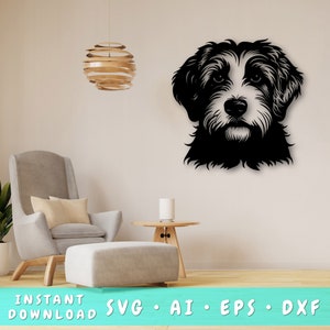 Arquivo de corte SVG Aussiedoodle Laser, Arte de parede Aussiedoodle SVG, DXF, Eps, Arquivo de corte vetorial Aussiedoodle, Aussiedoodle Laser Ready Svg