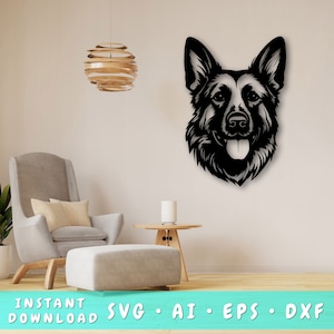 Deutscher Schäferhund Laser SVG Schnittdatei, Deutscher Schäferhund Wandkunst SVG, DXF, Eps, Deutscher Schäferhund Vektor schneiden Datei, Deutscher Schäferhund Laser bereit svg