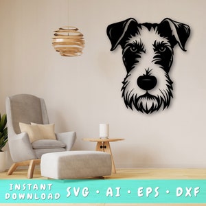 Wire Fox Terrier Laser SVG Cut File, Wire Fox Terrier Wall Art SVG, DXF, Eps, Wire Fox Terrier Head Vector Cut File