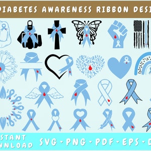 Diabetes Awareness Ribbon SVG Bundle, 25 Designs, Diabetes Clipart, Diabetes Sunflower Svg, Diabetes Png for Sublimation, Diabetes Cut Files