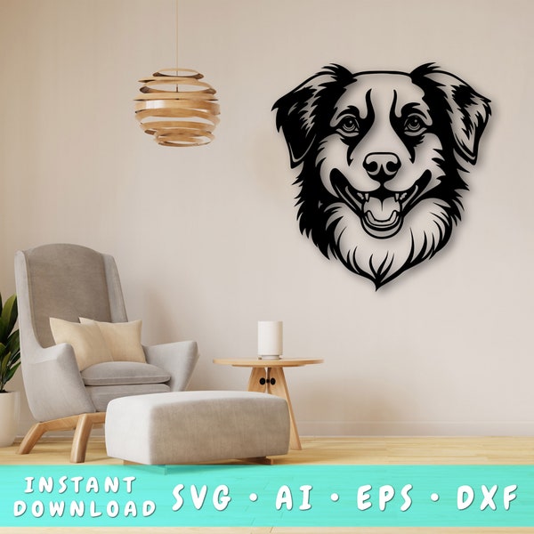 Australian Shepherd Laser SVG Cut File, Australian Shepherd Wall Art SVG, DXF, Australian Shepherd Vector Cut File, Aussie Laser Ready Svg