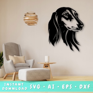 Saluki Laser SVG Cut File, Saluki Wall Art SVG, DXF, Eps, Saluki Head Vector Cut File