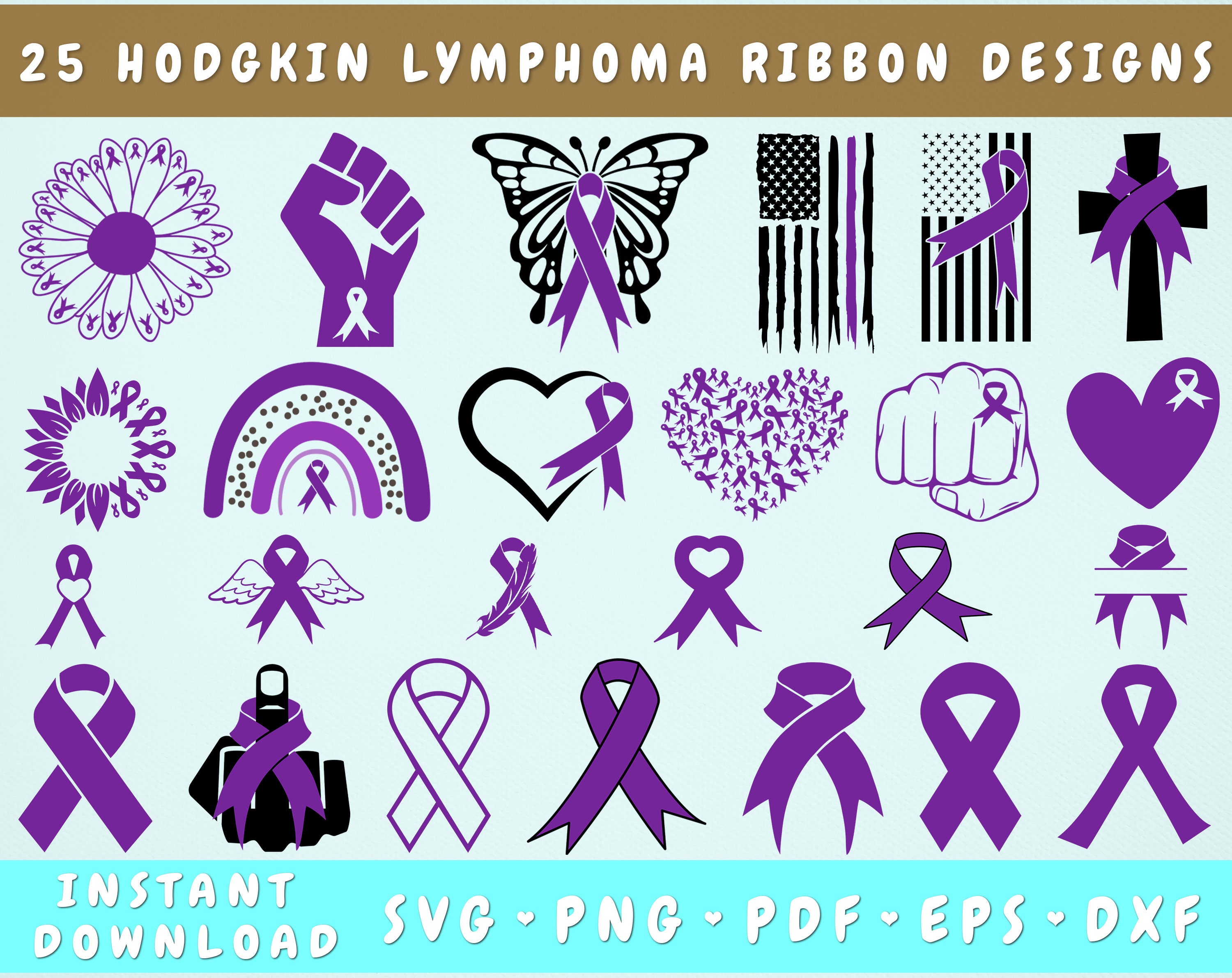 Hodgkin Lymphoma Ribbon SVG Bundle 25 Designs Hodgkin Etsy