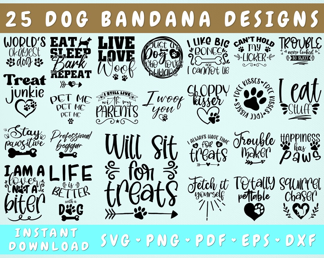Dog Bandana SVG Bundle, 25 Designs, Dog Bandana Sayings SVG, Dog