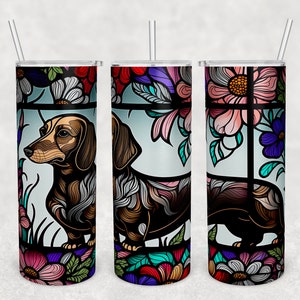 Stained Glass Dachshund Tumbler Wrap, Dachshund Tumbler Sublimation Design, 20oz Skinny Tumbler PNG File, Dachshund Mom Tumbler PNG