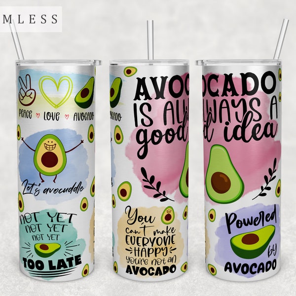 Avocado Quotes Tumbler Wrap, 20oz Skinny Tumbler PNG File, Seamless Tumbler Sublimation Design, Avocado Lover Tumbler PNG