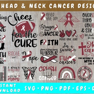 Head And Neck Cancer Awareness SVG Bundle - 24 Designs, Head And Neck Cancer Cut Files, Head And Neck Cancer Ribbon SVG, Crush Cancer SVG