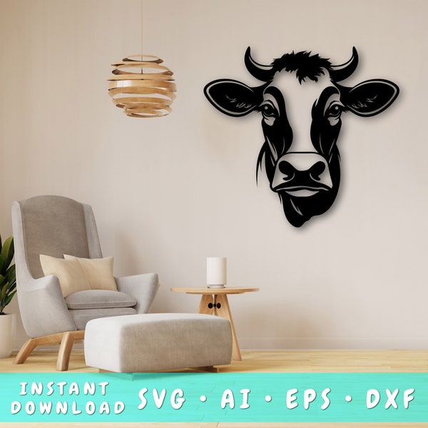 Cow Laser SVG Cut File, Cow Wall Art SVG, DXF, Eps, Cow Vector Cut File, Cow Laser Ready Svg, Cow Face Svg