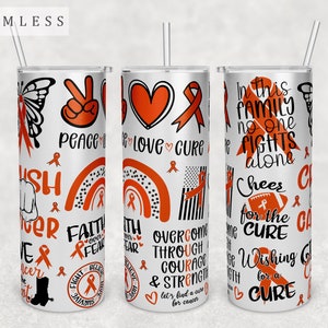 Leukemia Awareness Tumbler Wrap, 20oz Skinny Tumbler PNG File, Seamless Tumbler Sublimation Design, Blood Cancer PNG, Orange Ribbon