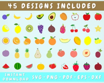 45 Fruits SVG Bundle, Apple SVG, Pear SVG, Grape Svg, Watermelon Svg, Strawberry Svg, Peach Svg, Banana Svg, Avocado Svg, Cherry Svg etc.