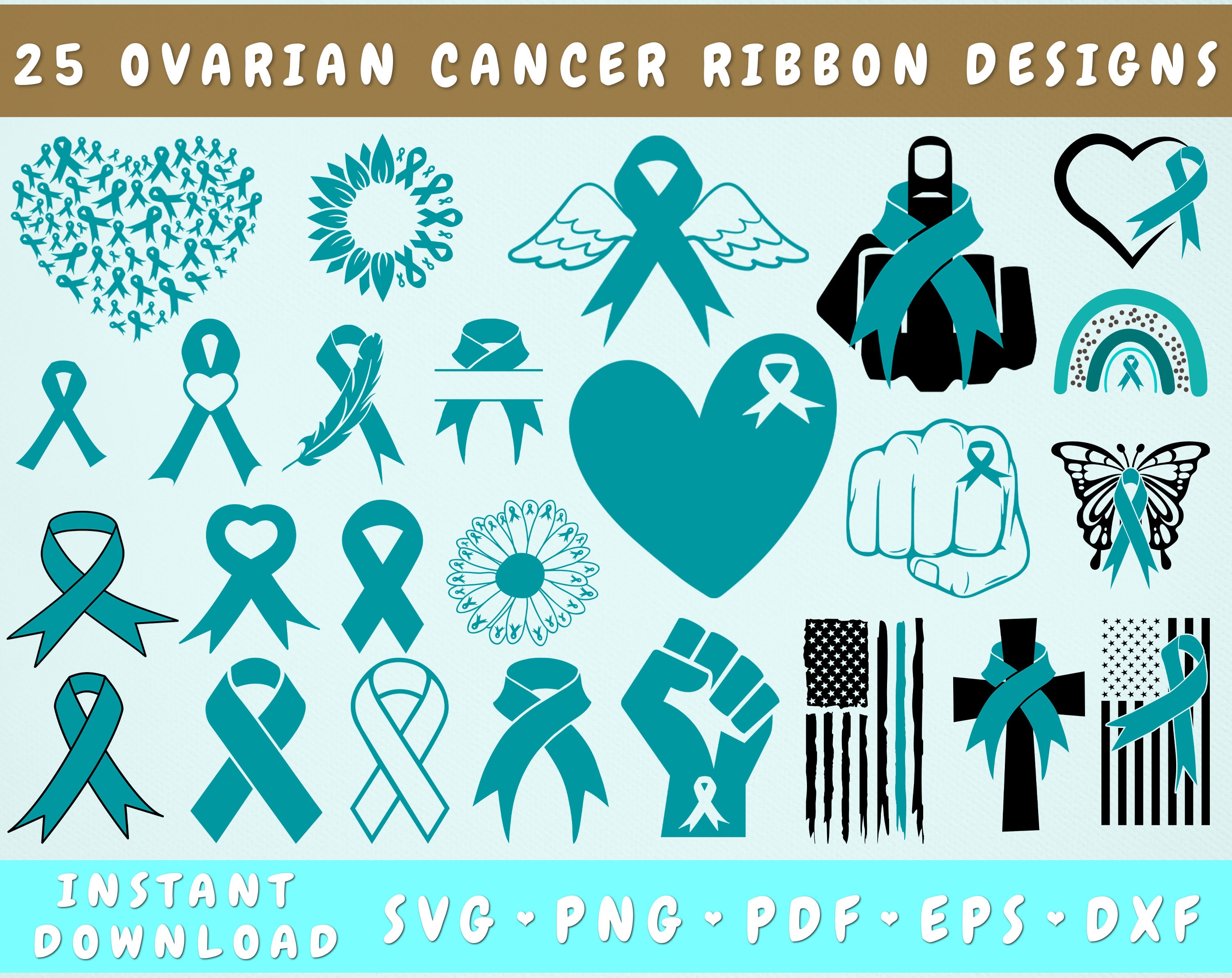 Ovarian Cancer Ribbon SVG Bundle 25 Designs Ovarian Cancer Etsy