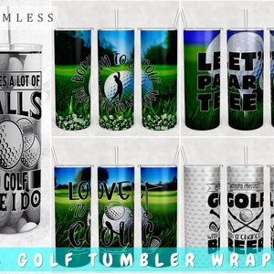 Golf Tumbler Wraps Bundle, 5 Designs, 20oz Skinny Tumbler PNG Files, Seamless Golf Quotes Tumbler Sublimation Designs, Let's Par-Tee PNG