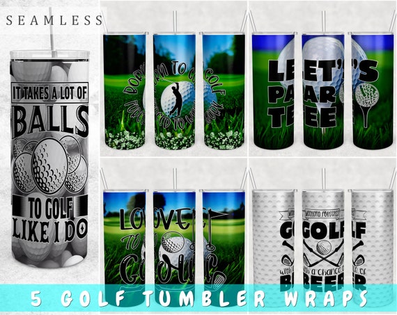 Golf Tumbler Wraps Bundle, 5 Designs, 20oz Skinny Tumbler PNG Files, Seamless Golf Quotes Tumbler Sublimation Designs, Let's Par-Tee PNG