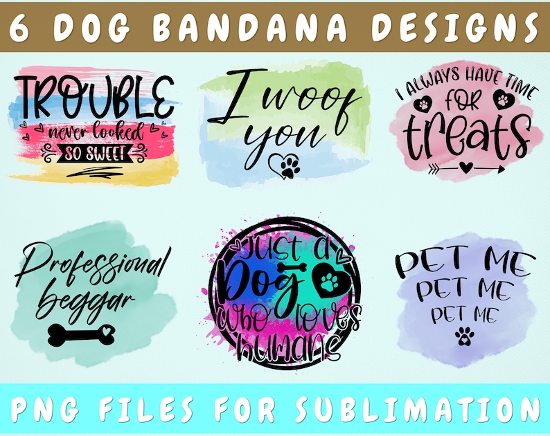 Dog Bandana Sublimation Designs Bundle 6 Dog Bandana PNG Etsy