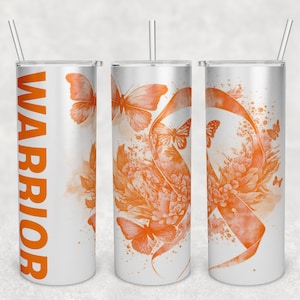 Orange Awareness Ribbon Tumbler Wrap, 20oz Skinny Tumbler PNG, Seamless Warrior Tumbler Sublimation Design, Orange Ribbon Tumbler PNG