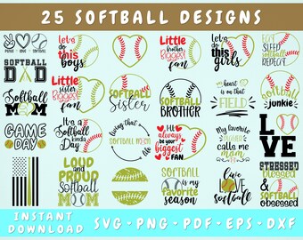 Softball SVG Bundle - 25 Designs, Softball Quote SVG Cut Files, Softball Saying SVG, Softball Png, Softball Sister Svg, Softball Brother Svg