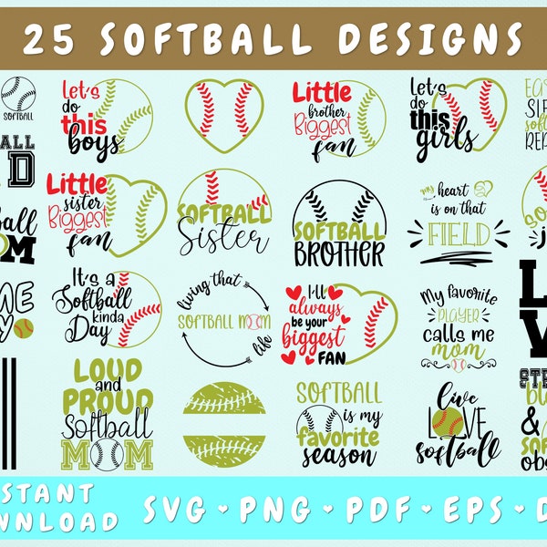 Bundle de softball SVG - 25 modèles, softball citation SVG coupe fichiers, softball disant SVG, Png softball, soeur du softball Svg, frère du softball Svg