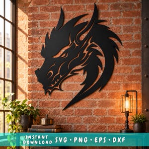 Dragon Head Laser SVG | Dragon Metal Wall Art DXF | Fantasy Dragon Plasma Cut File | CNC Metal Art Design | Dragon Silhouette