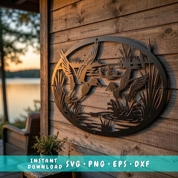 Duck Hunting Metal Sign SVG | Duck Scene Plasma CNC File | Hunting Wall Art DXF Eps Png | Laser Cut Waterfowl Design | Rustic Cabin Decor