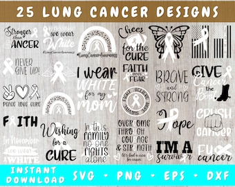 Lung Cancer Awareness SVG Bundle - 25 Designs, White Ribbon SVG, Lung Cancer Cut Files, Wishing For A Cure SVG, I Am A Survivor Svg