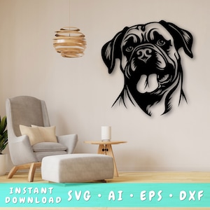 Bullmastiff Laser SVG Cut File, Bullmastiff Wall Art SVG, DXF, Bullmastiff Vector Cut File, Bullmastiff Laser Ready Svg