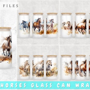 Horses Libbey Glass Can Wraps Bundle, 5 Designs, 16oz Glass Can PNG, Horse Glass Can Sublimation Design, Horse Lover Glass Can PNG